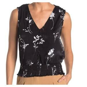 Laundry Shelli Segal Smock Waist V-Neck Sleeveless Top Sz Small Black Floral NWT